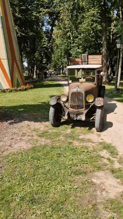 Manor estate grounds in Pakruojis, Lithuania, with sculptures and fountains