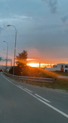 Russian highway at golden hour, two angles