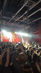Concert crowd gathers in Moscow with skull stage display
