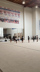 Gymnastics practice underway on the mat in Pasadena