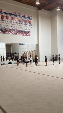 Gymnastics practice underway on the mat in Pasadena