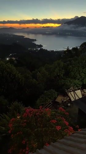 Misty lake landscape captured at dawn in Kintamani, Indonesia