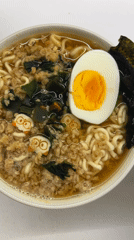 Ramen dinner prepared in Budva, Montenegro evening