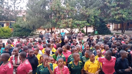 Students gather for outdoor games and activities in Arusha
