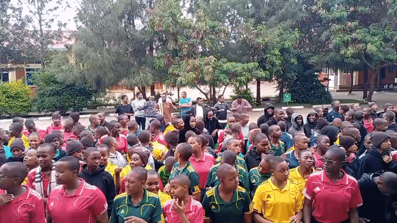 Students gather for outdoor games and activities in Arusha