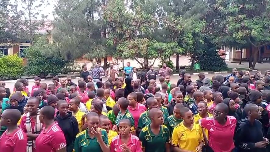 Students gather for outdoor games and activities in Arusha