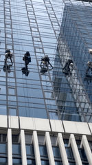 Window cleaners rappel down Sofia skyscraper facade