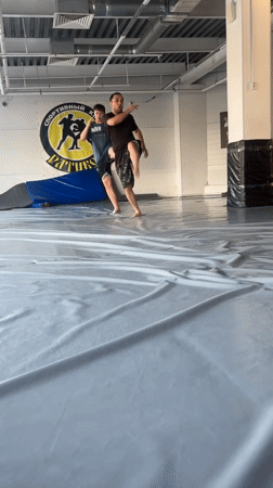 Men practice martial arts and wrestling in Perm gymnasium