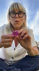 Woman with purple flower observed outdoors in Chambœuf, France