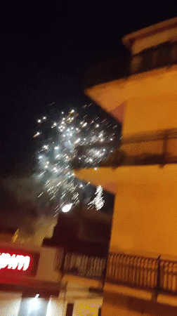 Fireworks light up the night sky over Scordia, Sicily