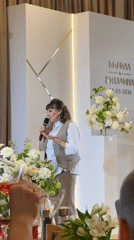 Woman speaks and sings at wedding reception in Yekaterinburg