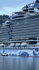 Cruise passengers and locals exchange waves at Montenegro port