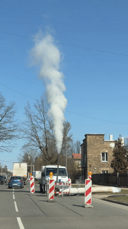 White van equipment emits vapor on Riga street
