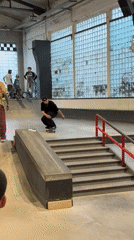 Indoor skateboarding session in Berlin features tricks and falls