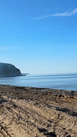 Morning beach visit documented in Lermontovo, Russia