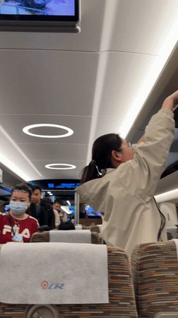 Modern train interior documented by passenger in Chengdu