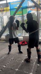 Men practice martial arts in Perm facility early morning