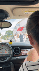 Wedding celebration observed in Ulcinj, Montenegro from vehicle