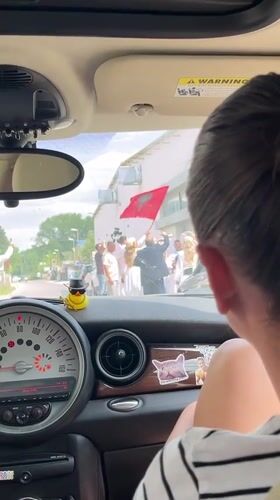Wedding celebration observed in Ulcinj, Montenegro from vehicle
