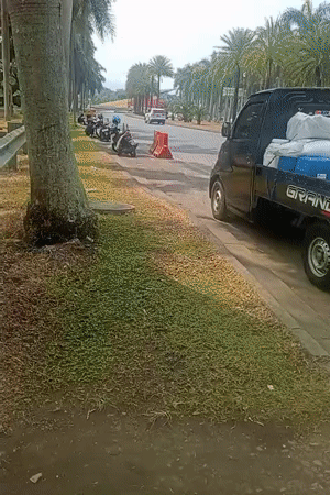 Roadside trucks, food stalls, and morning activity in Kertajaya