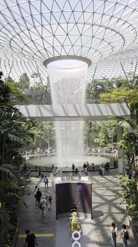 Early morning visitors document Rain Vortex at Jewel Changi Airport
