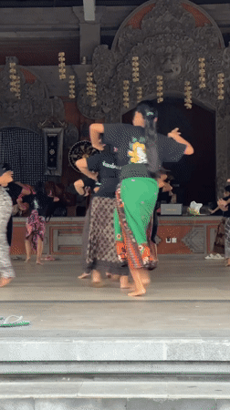 Young dancers rehearse traditional Balinese performance in Ubud temple