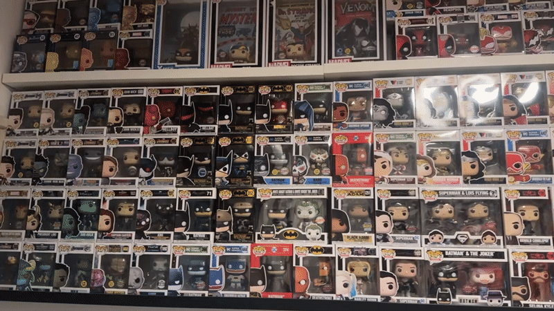Collector showcases extensive Funko Pop and gaming memorabilia room
