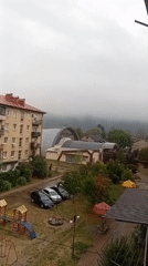Quiet residential streets in Tiachiv, Ukraine, church and all