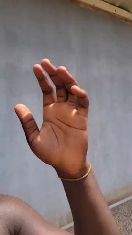 The video shows a close-up of a person's head with dark, textured locs. The locs are thick and appear to be in varying stages of maturity. The background is a plain, light gray wall. A hand is visible briefly at the bottom of the frame. The camera focuses on the hair, highlighting its texture and style.