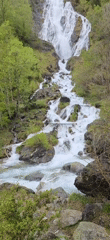 Cascading waterfall observed flowing near Sahún, Spain