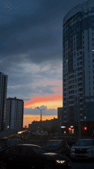 Colorful sunset observed over Minsk streets during evening hours
