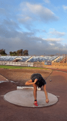 Shot put action at Estadio Carlos Dittborn, Arica