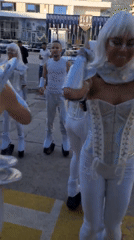 Futuristic costumed performers stage street show in Budva, Montenegro
