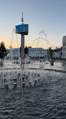 Evening scenes captured in Yaroslavl: fountain, hockey broadcast, crowd gathering