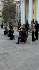 Taiko drum group performs outdoors in Bishkek, Kyrgyzstan