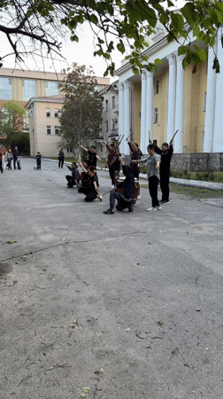 Taiko drum group performs outdoors in Bishkek, Kyrgyzstan