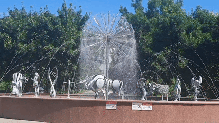 Morning at a Chișinău fountain, coffee in hand
