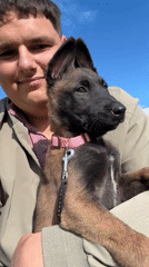 Young man with puppy spotted in Bulgarian village