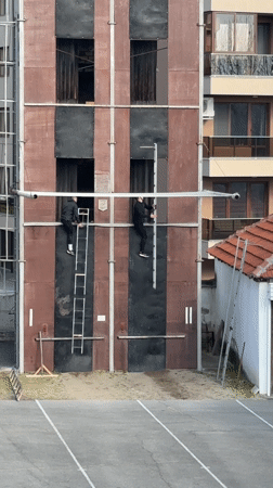 Two climbers scale training structure in Kazanlak, Bulgaria