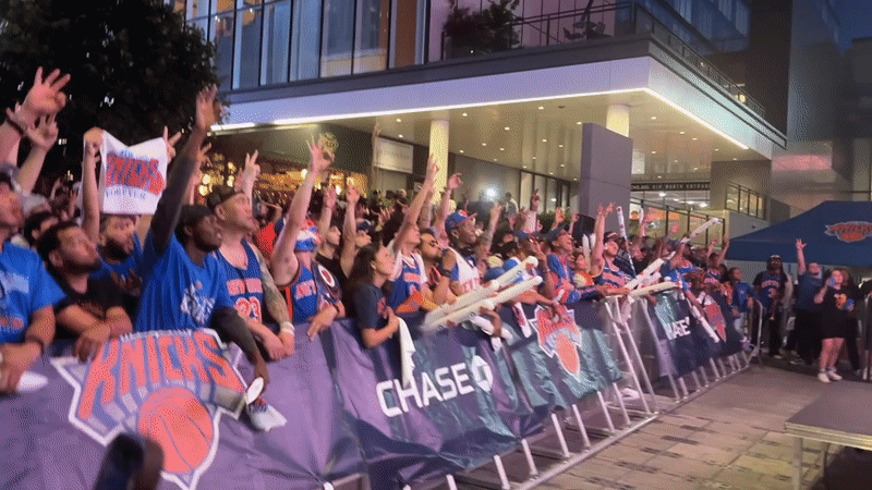Knicks fans gather in Times Square for outdoor game viewing