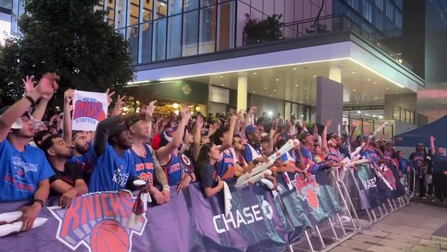 Knicks fans gather in Times Square for outdoor game viewing