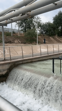 Almaty neighborhood: rapids park, playgrounds, and city life