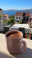 Morning coffee and relaxation captured in coastal Montenegro