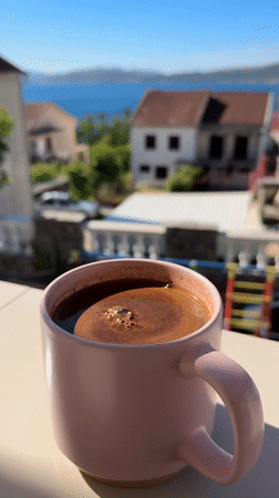 Morning coffee and relaxation captured in coastal Montenegro