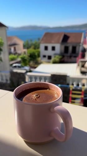 Morning coffee and relaxation captured in coastal Montenegro