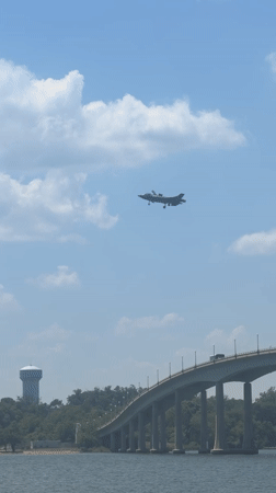 F-35 Fighter Jet Approaches Naval Academy Over Severn River