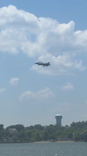F-35 Fighter Jet Approaches Naval Academy Over Severn River