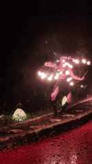 Fire dancer performs nighttime routine in Blahbatuh, Indonesia