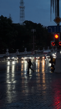 Rainy evening documented across central Minsk by multiple witnesses