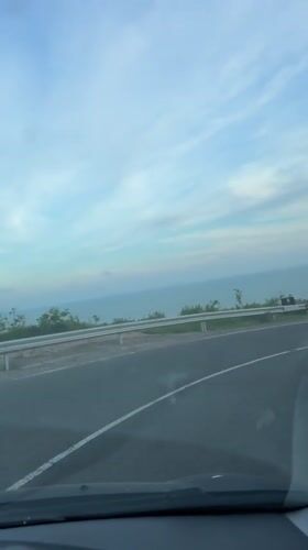 Car travels coastal road in Nesebar, Bulgaria